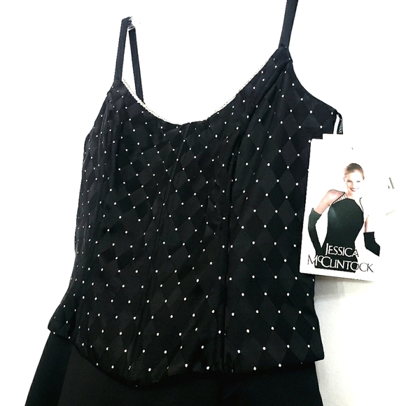 Nwt Vintage Jessica McClintock Black Matte Satin Gown Rhinestone Trim B… - Picture 6 of 17